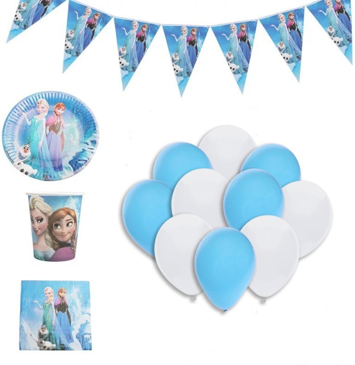 62 - delig Frozen Party set | 20 borden, 20 bekers, tafelkleed, banner + 20 ballonnen | feestje - kinderfeestje - verjaardag